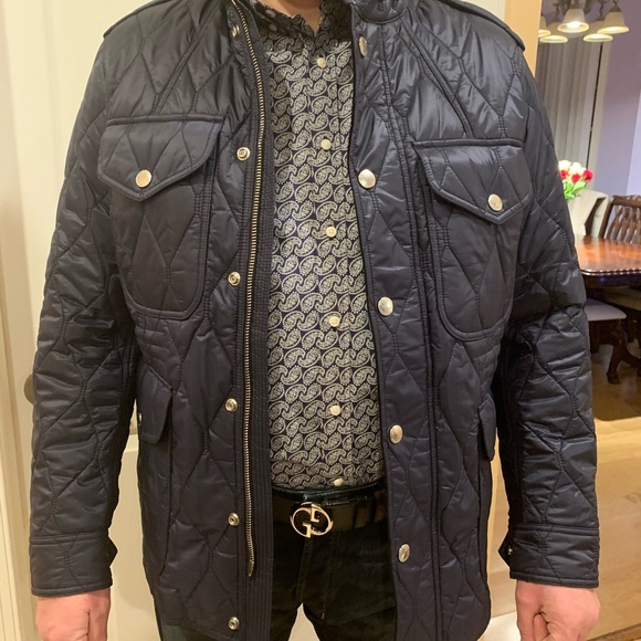 BURBERRY MEN’S GRANSWORTH NAVY BLUE DIAMOND NOVA CHECK COAT - Picture 12 of 15